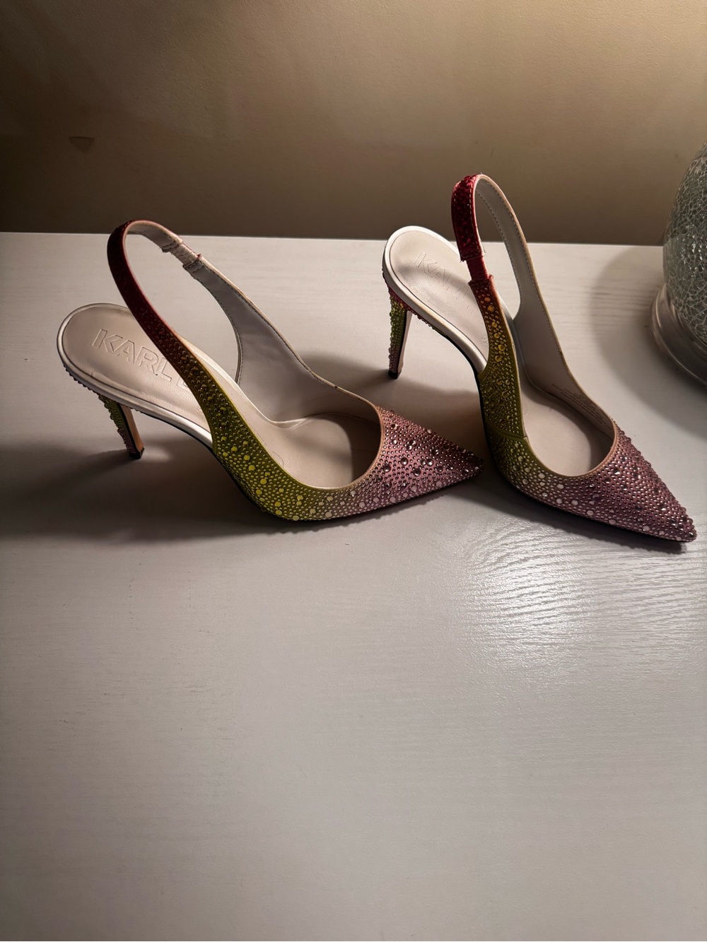 Karl Lagerfeld Pink and Green Ombre Crystal Slingback Pumps